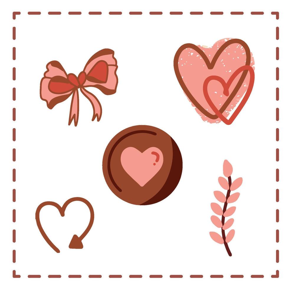 Valentine's Day Sticker Set Greetings Card chocolates coin love heart decoration vector
