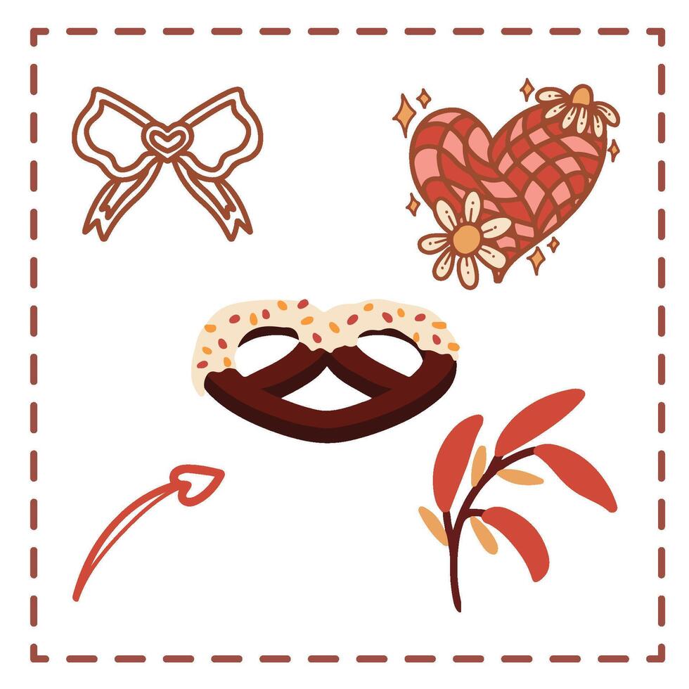 Valentine's Day Sticker Set Greetings Card choco pretzel love flower decoration vector