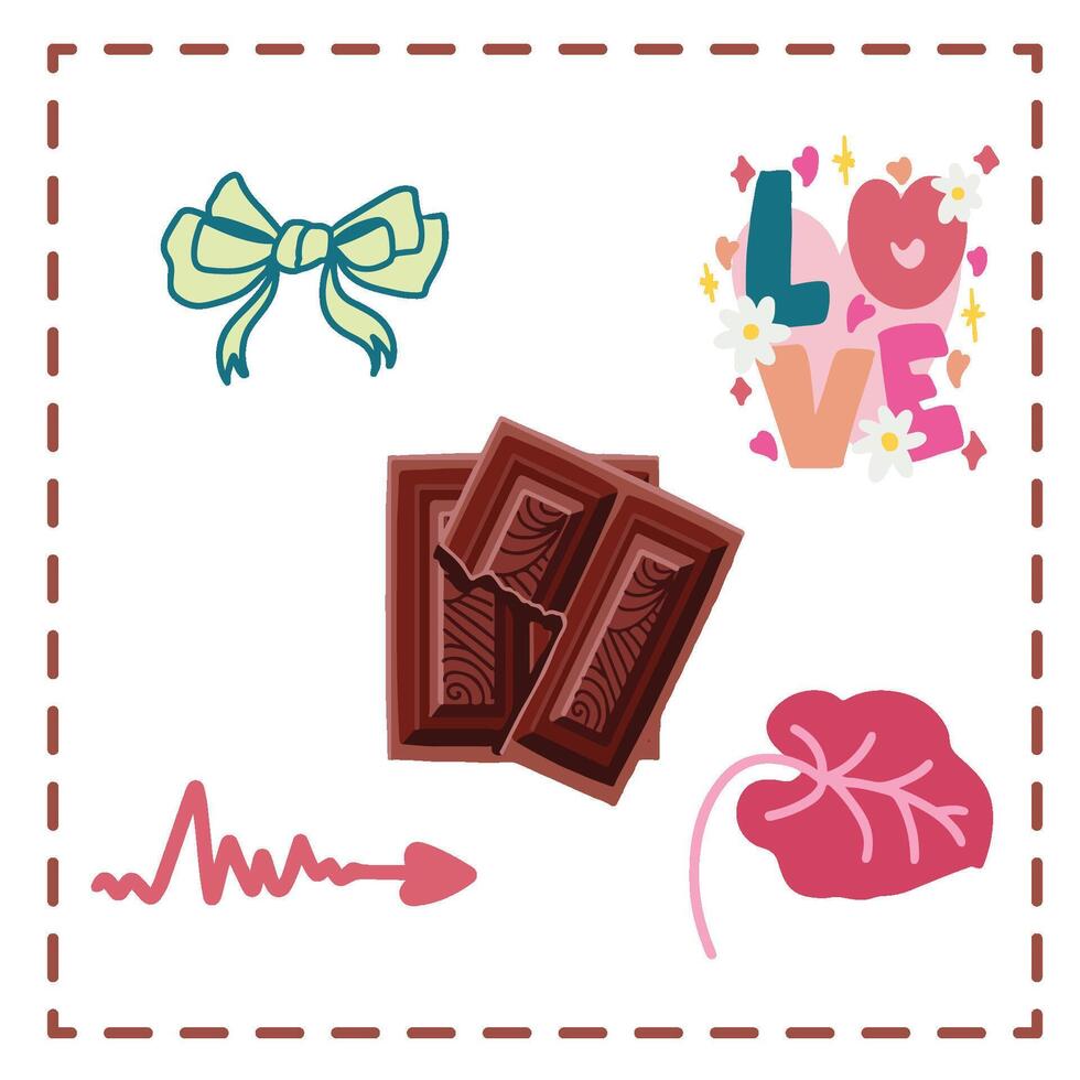 Valentine's Day Sticker Set Greetings Card chocolate bar love typography vector