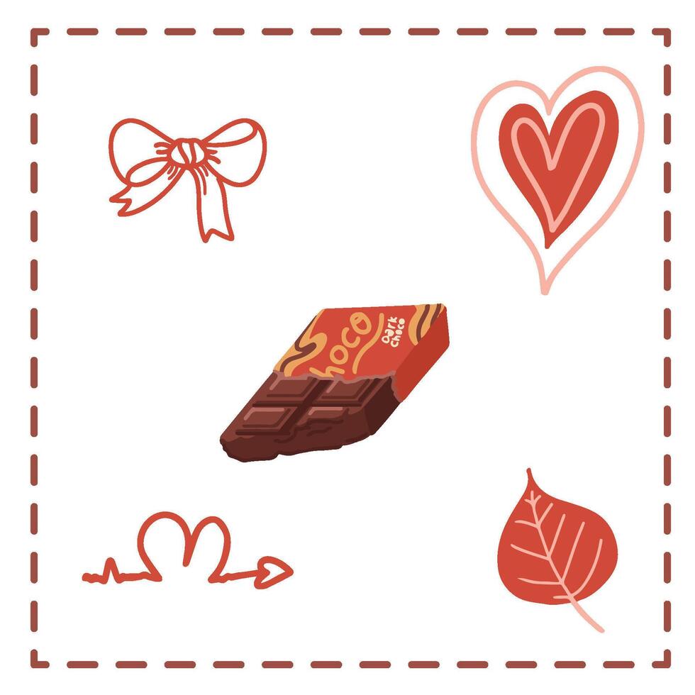 Valentine's Day Sticker Set Greetings Card chocolates bar pack love heart vector