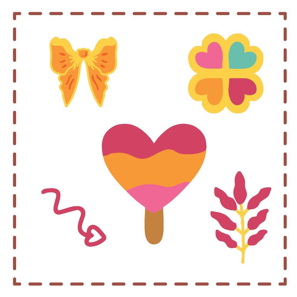 Valentine's Day Sticker Set Greetings Card heart ice cream vector
