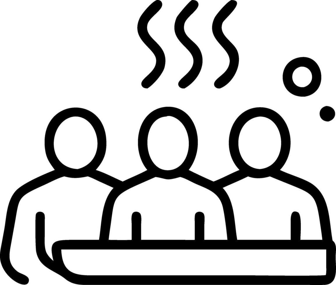 Candid photo of group enjoying steam sauna copy space below. vector