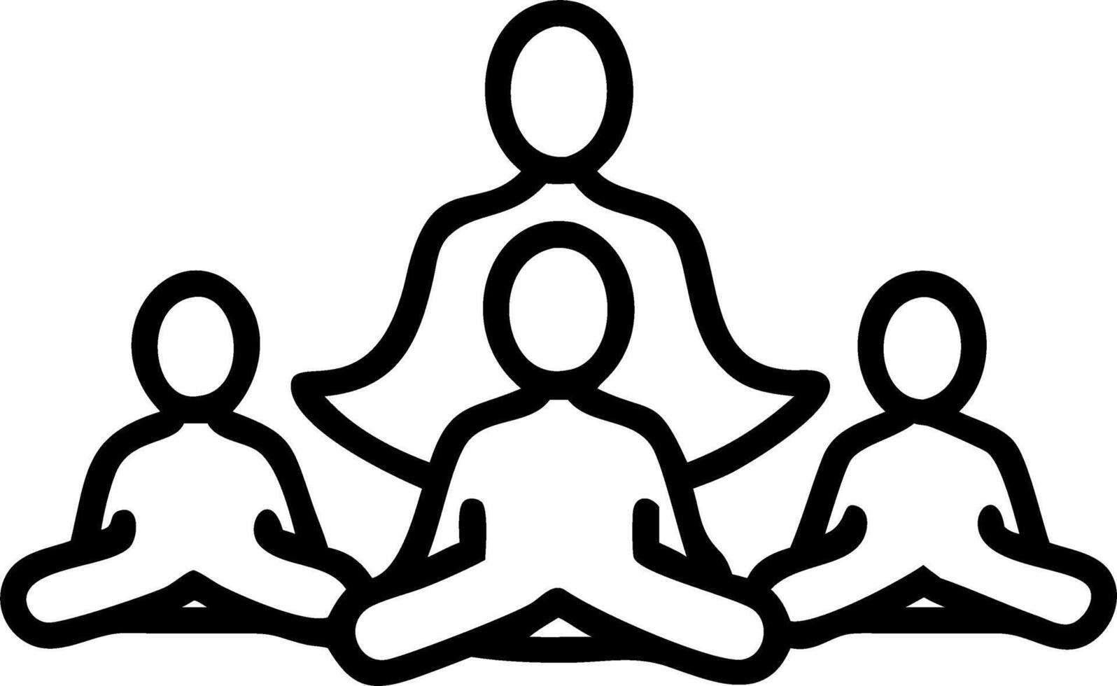 Candid photo of group doing yoga in lush garden copy space on side. vector