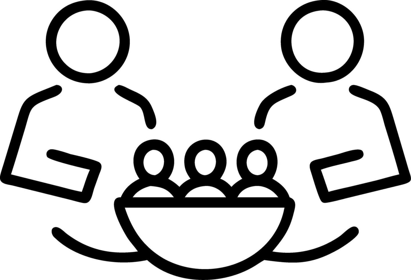 Candid photo of community sharing meals in a communal setting with copy space above. vector