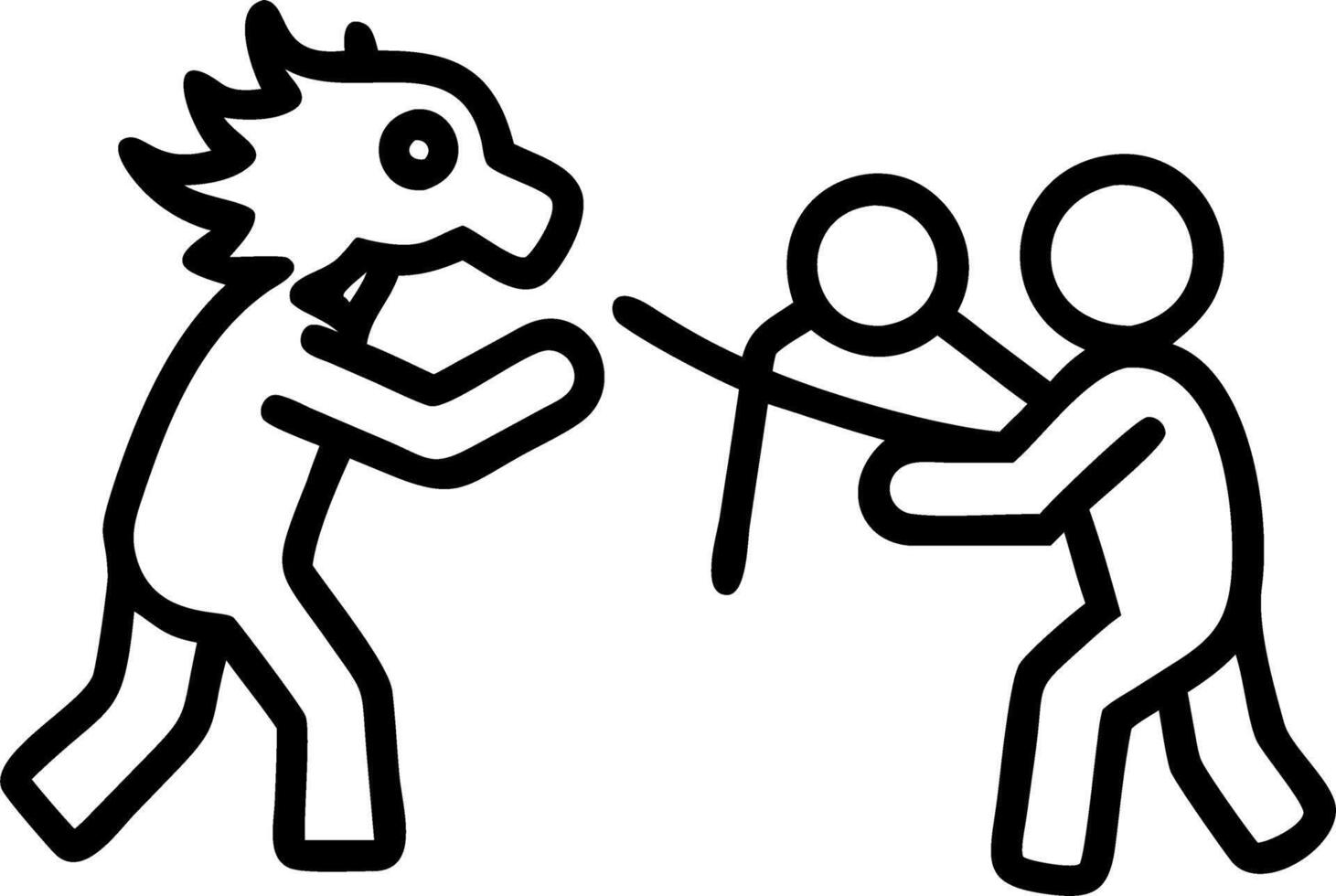 Candid photo of children playing with dragon dance puppets in park with copy space on side. vector