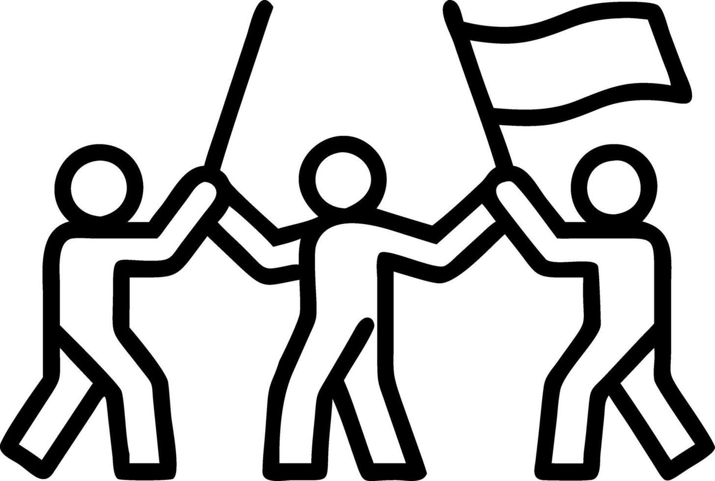 Candid photo of a community cleaning streets together with red banners overhead and copy space above. vector