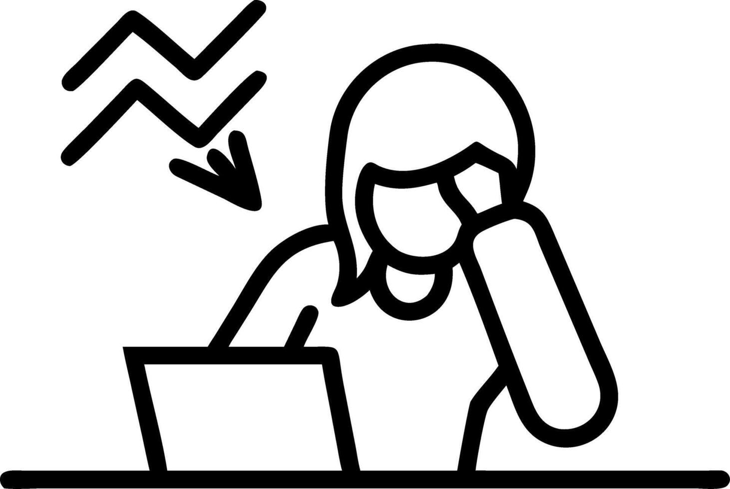 Businesswoman feeling overwhelmed with sales decline on glossy desk copy space vector