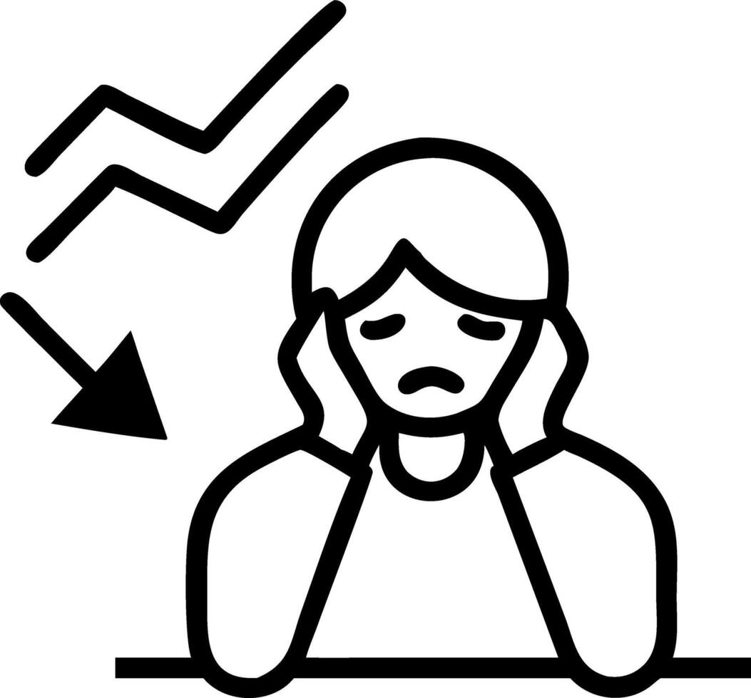 Businesswoman feeling anxious with declining metrics on plain background copy space vector