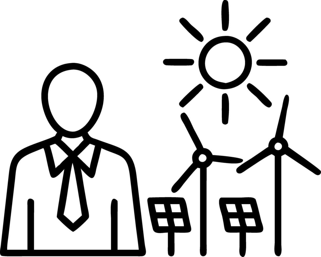 Businessman with wind turbines and solar panels overlay and copy space vector