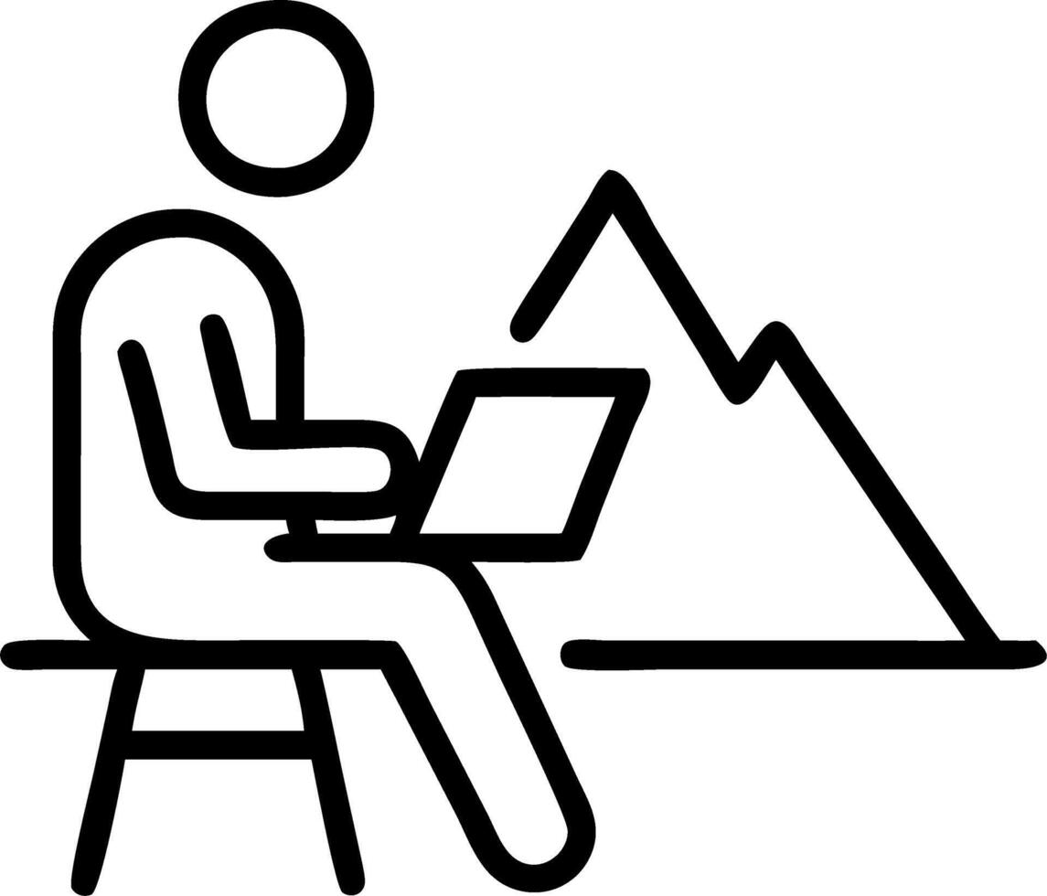 Businessman working on laptop in natural setting with mountains in background vector