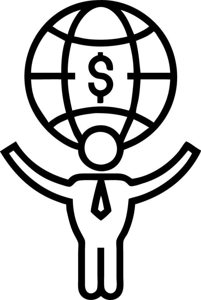 Businessman holding globe with financial symbols with copy space vector