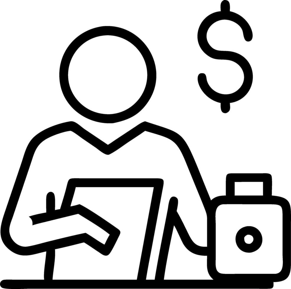 Business traveler evaluating travel packages on bokeh background vector