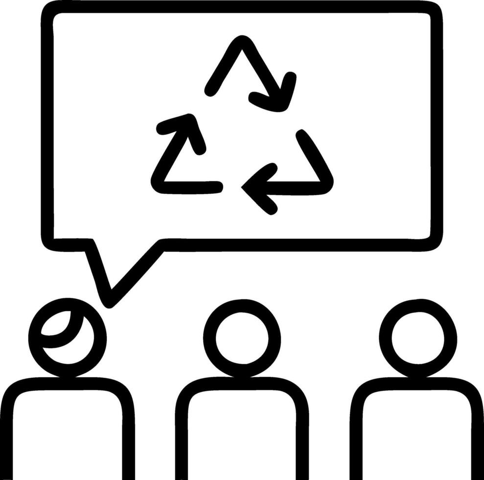 Business team discussing eco friendly packaging solutions with recycling symbols on whiteboard vector