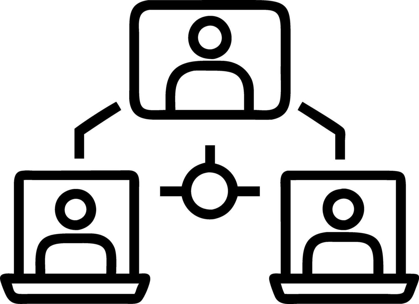 Business team collaborating on project management software plain background copy space on top. vector