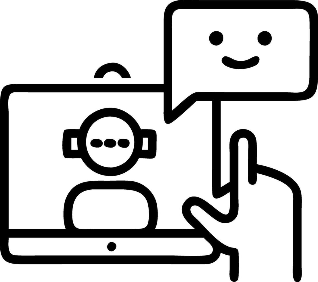 Business professional interacting with AI chatbot on tablet copy space vector