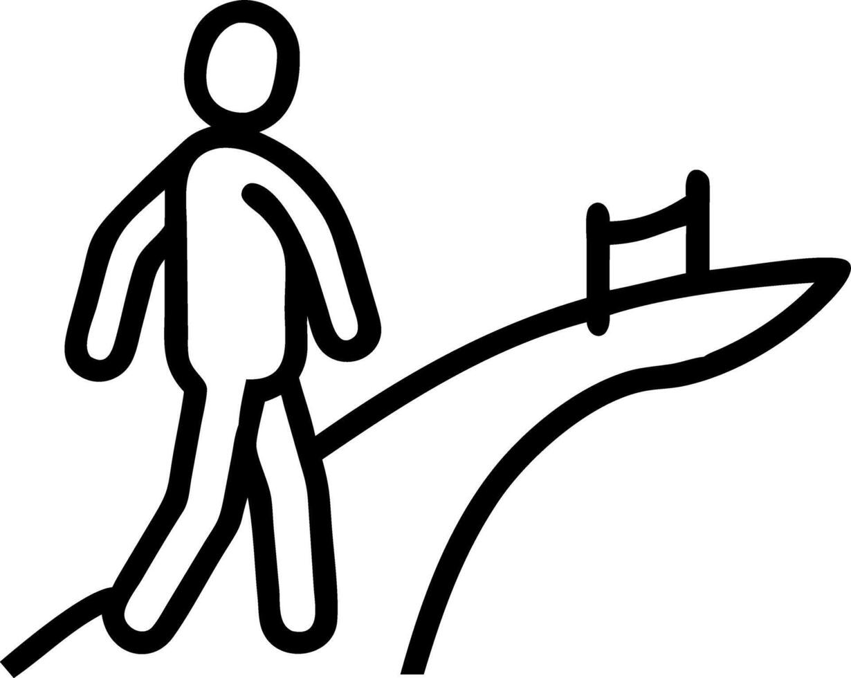 Business person walking on path merging into green field with copy space vector