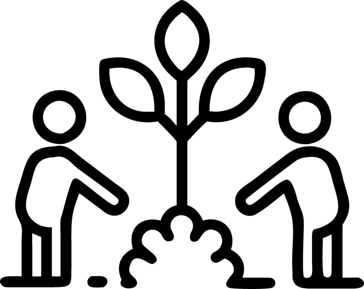 Business people planting a tree together with bokeh lights in background vector