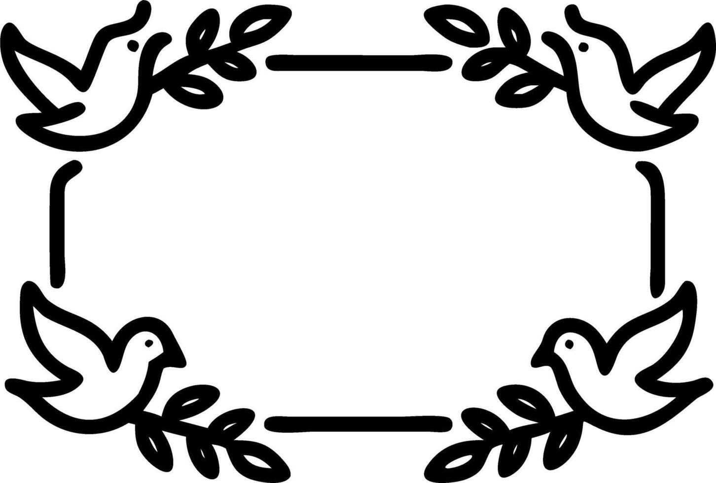 Border frame with peace dove and olive branches copy space in center. vector