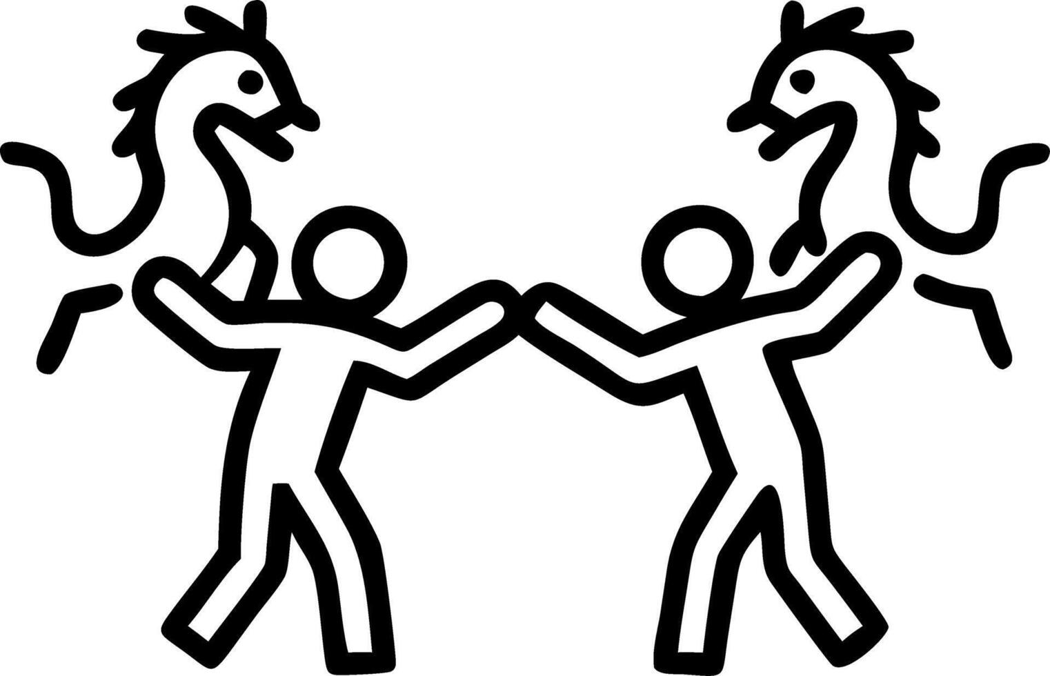 Bokeh digital art of a silhouette of people dancing with dragons under soft lights and copy space at the bottom. vector