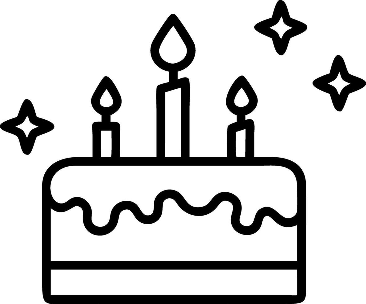 Birthday cake slice with floating candles and stars isolated on white background. vector