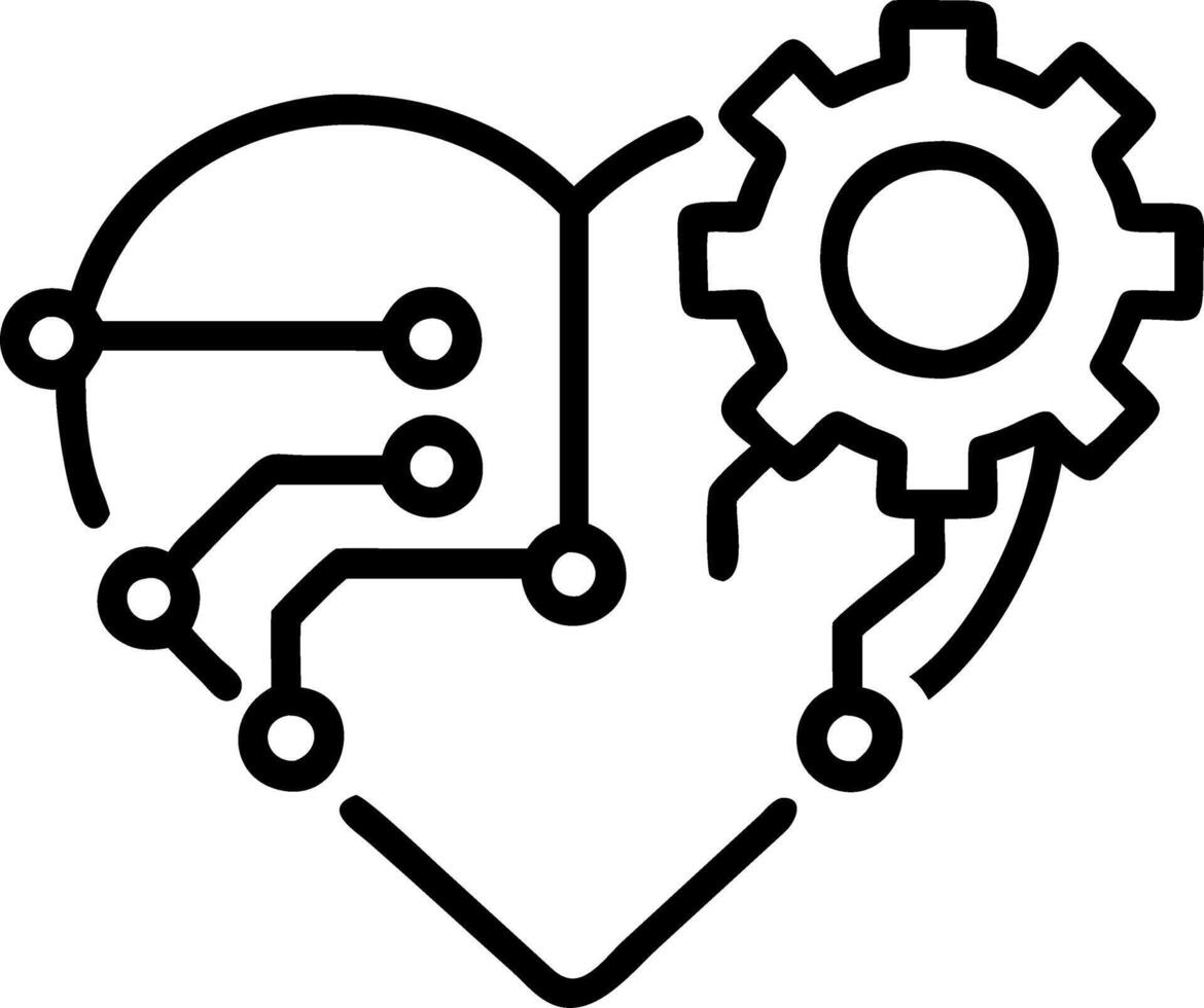 Abstract mechanical heart composed of gears and circuits vector