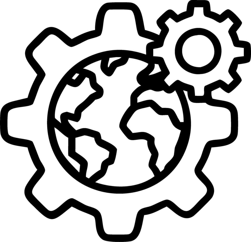 Abstract mechanical gears forming map of the world with copy space vector