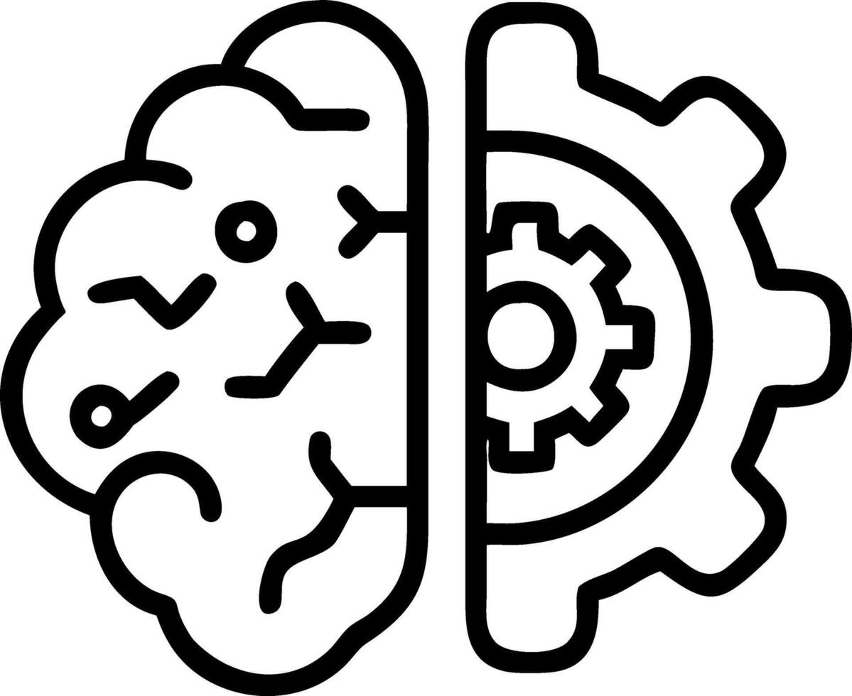 Abstract human brain composed of mechanical gears and circuits vector