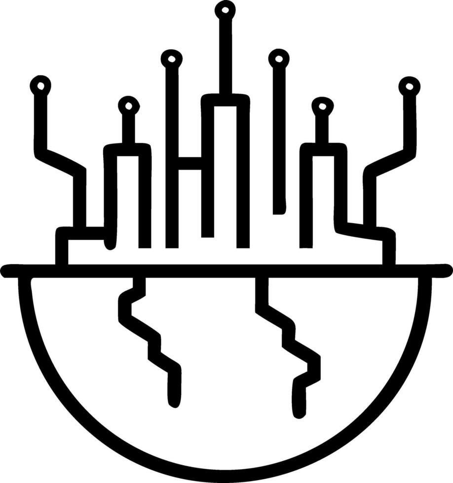 Abstract globe made of city skylines with circuit overlays and copy space vector