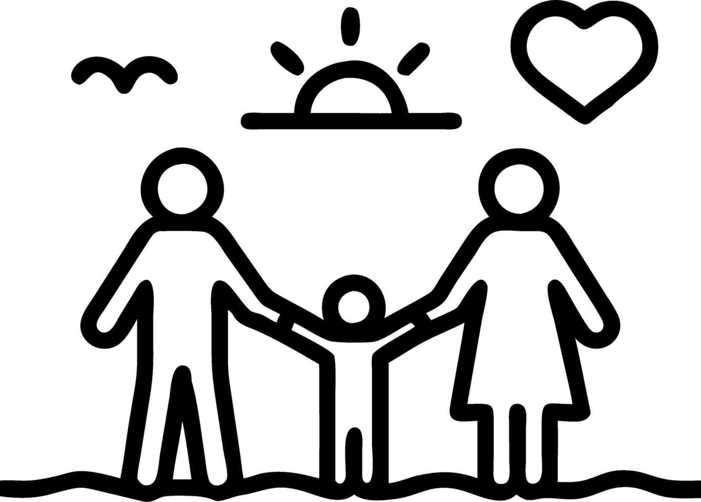 Candid Shot of Family Walking Hand in Hand Along the Beach at Sunset vector