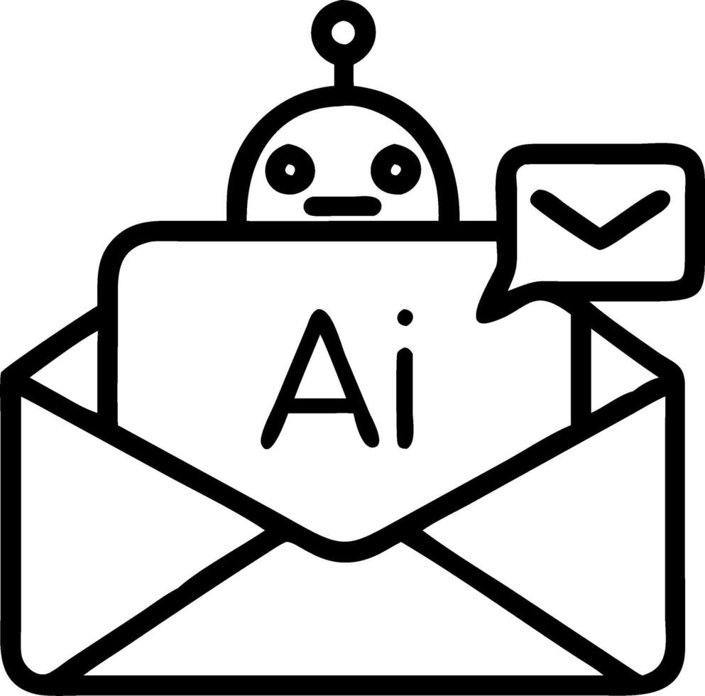 Bokeh digital art of AI chatbot emerging from envelope icon vector