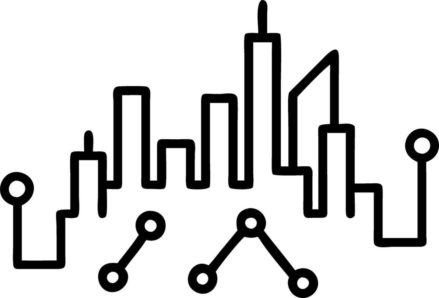 Abstract city skyline connected by glowing data streams vector