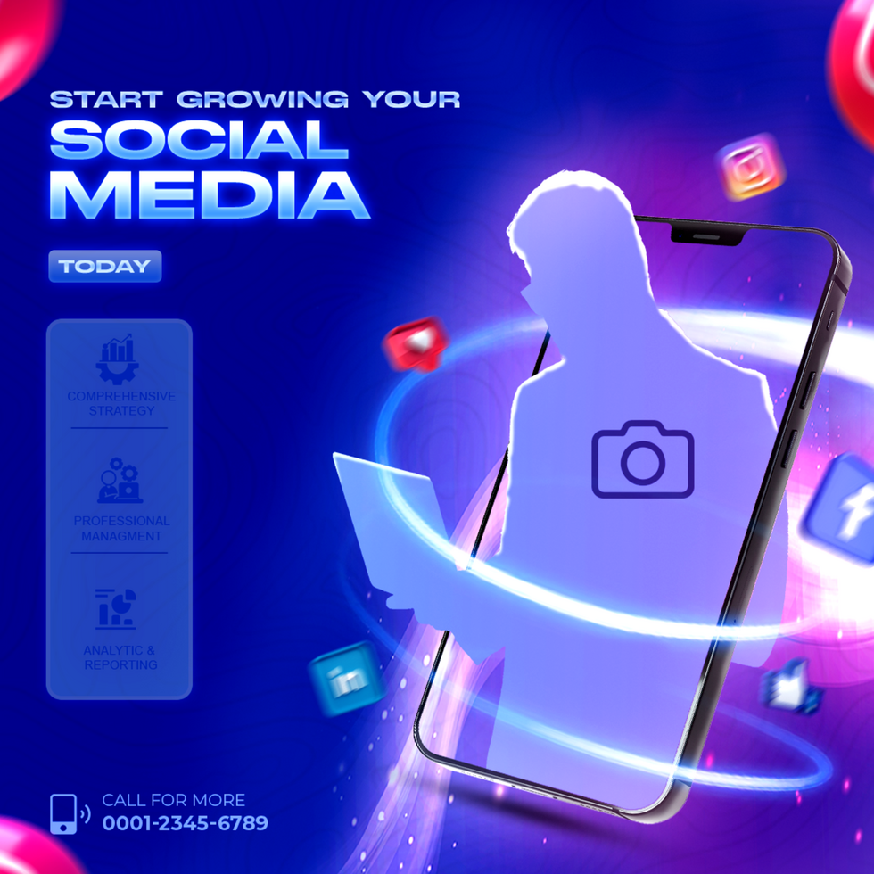 Strat to grow your social media template for social media advertisement and poster psd