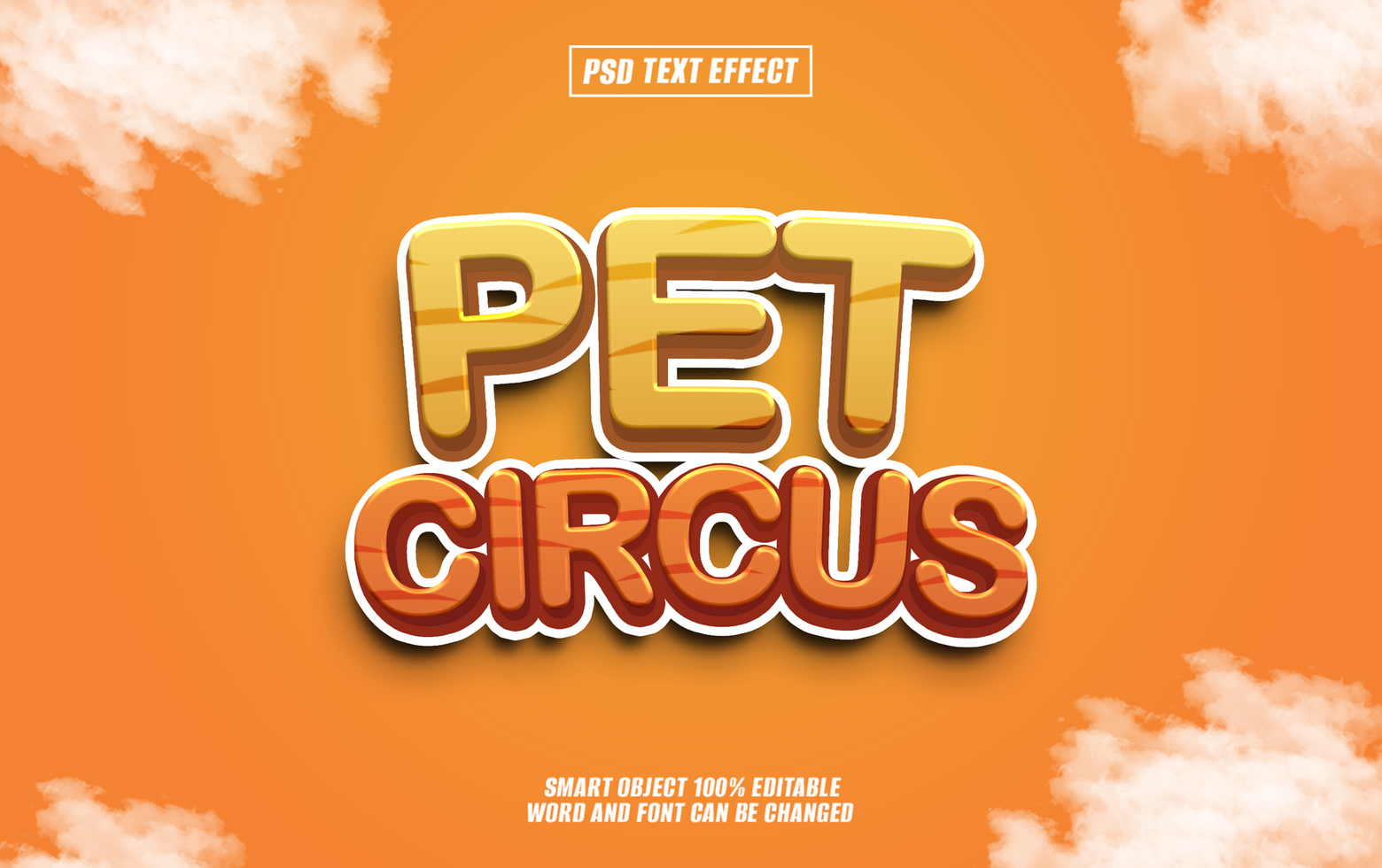 3D cartoon text effect pet Circus on orange background. psd