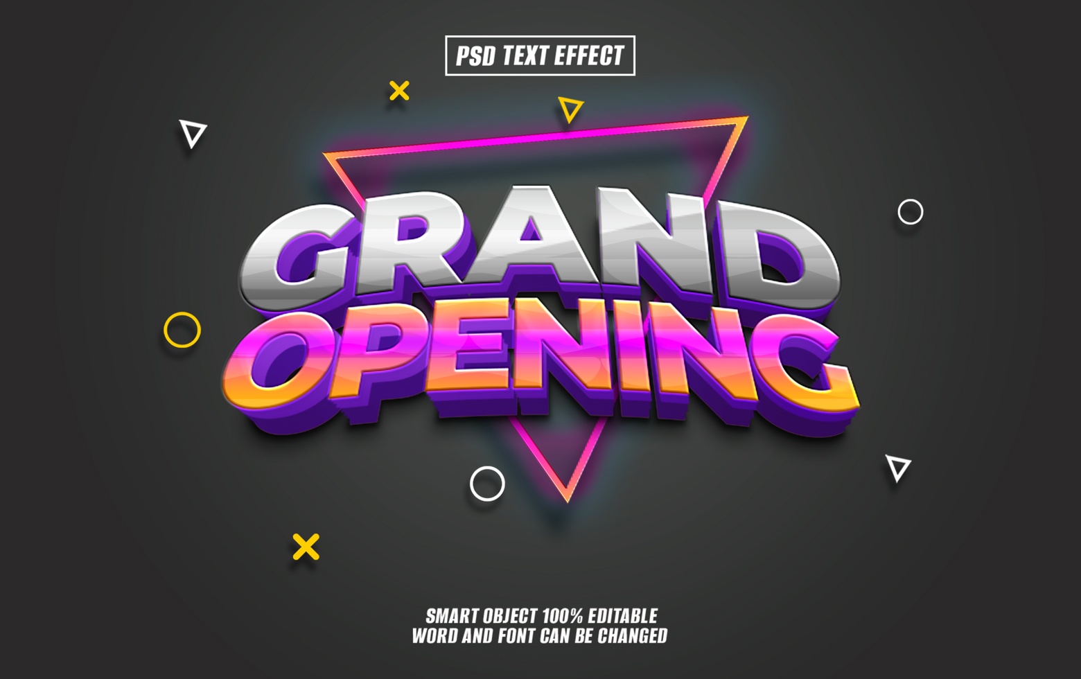 Grand Opening text effect in vibrant 3D style psd