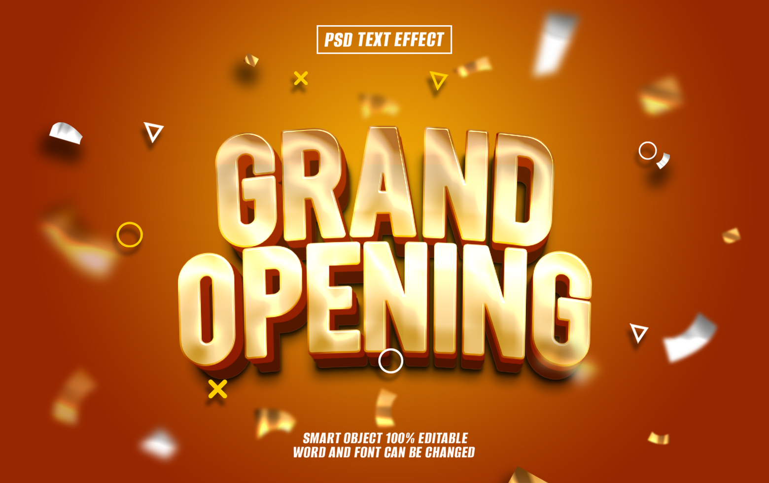 3D gold text Grand Opening on dark background psd