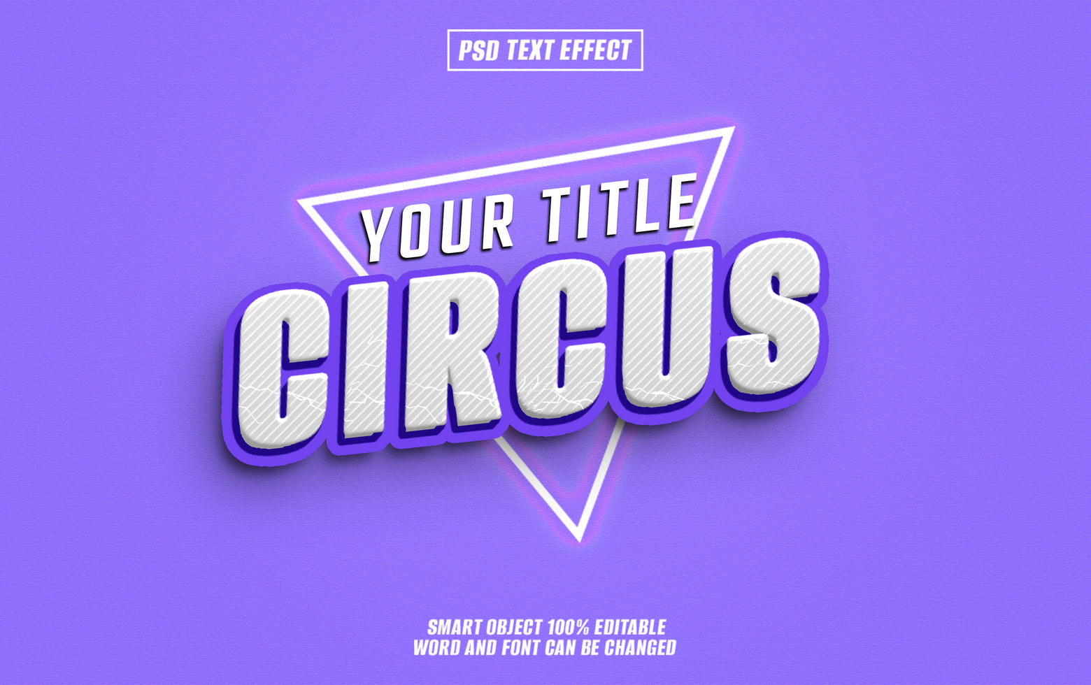 3D text effect Circus in white, purple background, psd