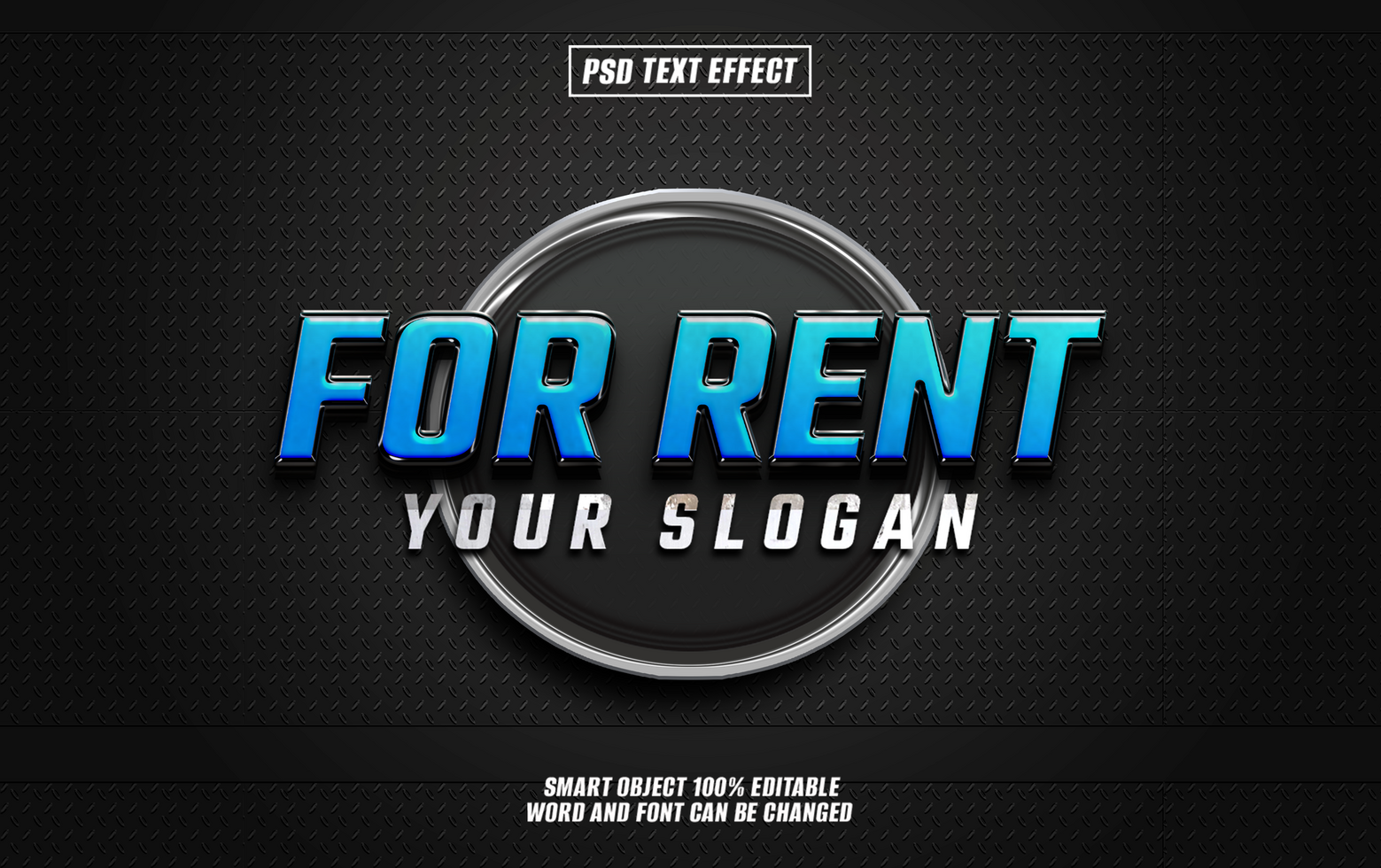 For Rent text effect design with chrome circle psd