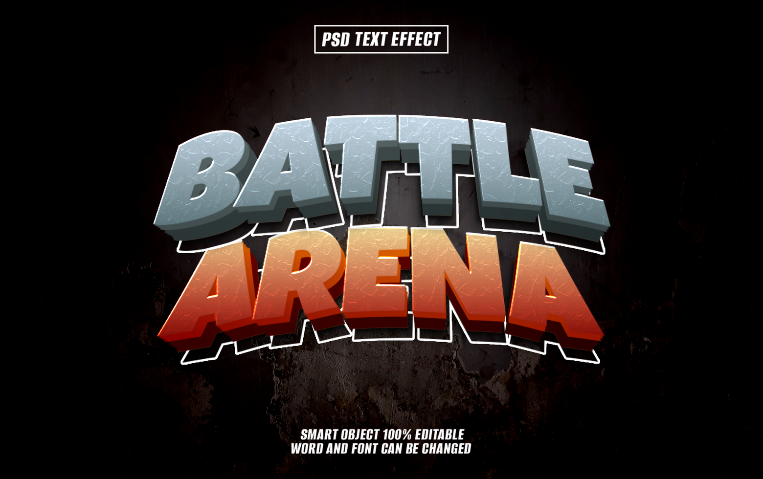 3D text effect Battle Arena with stone textures. psd