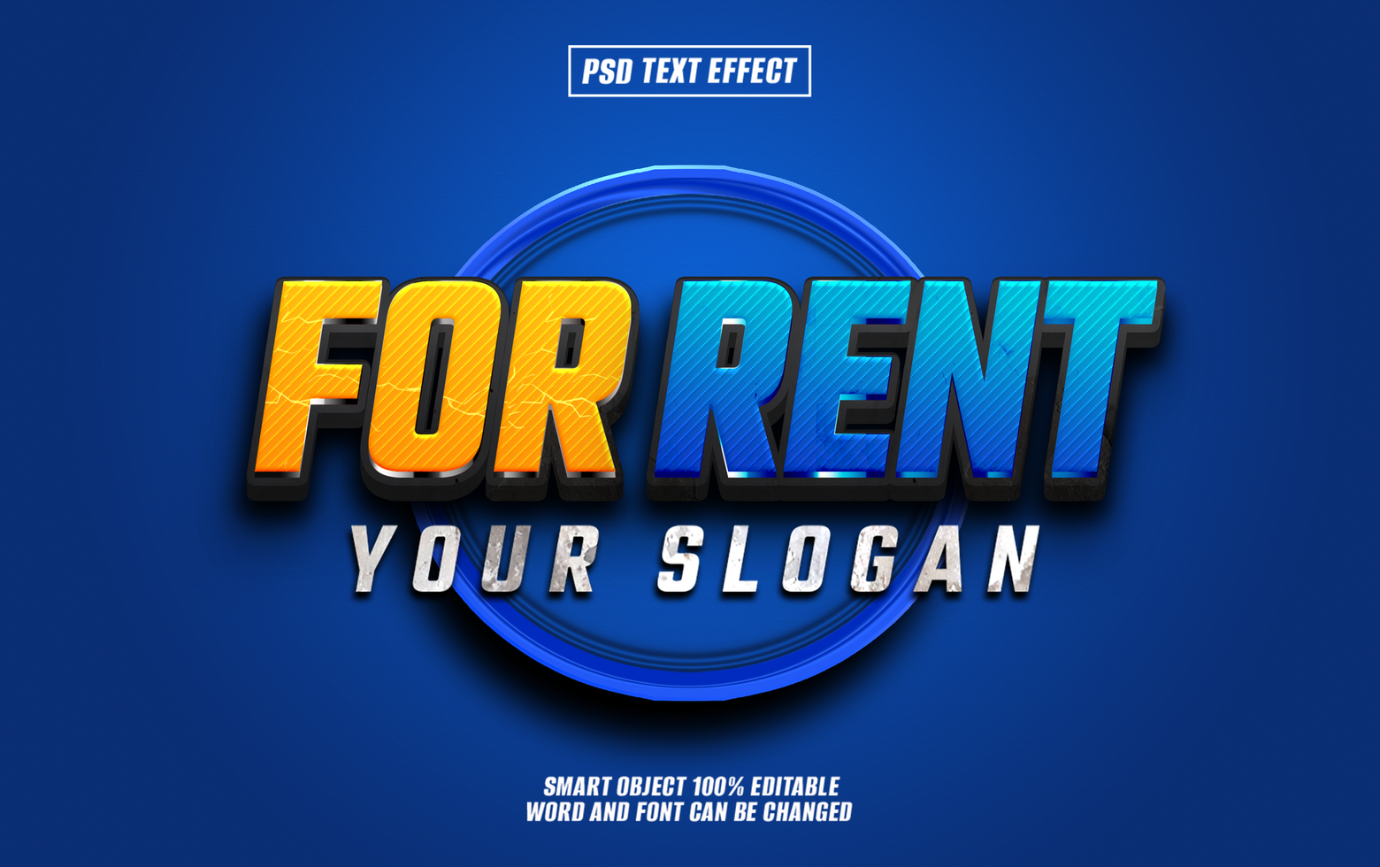 3D Text Effect For Rent on blue background psd