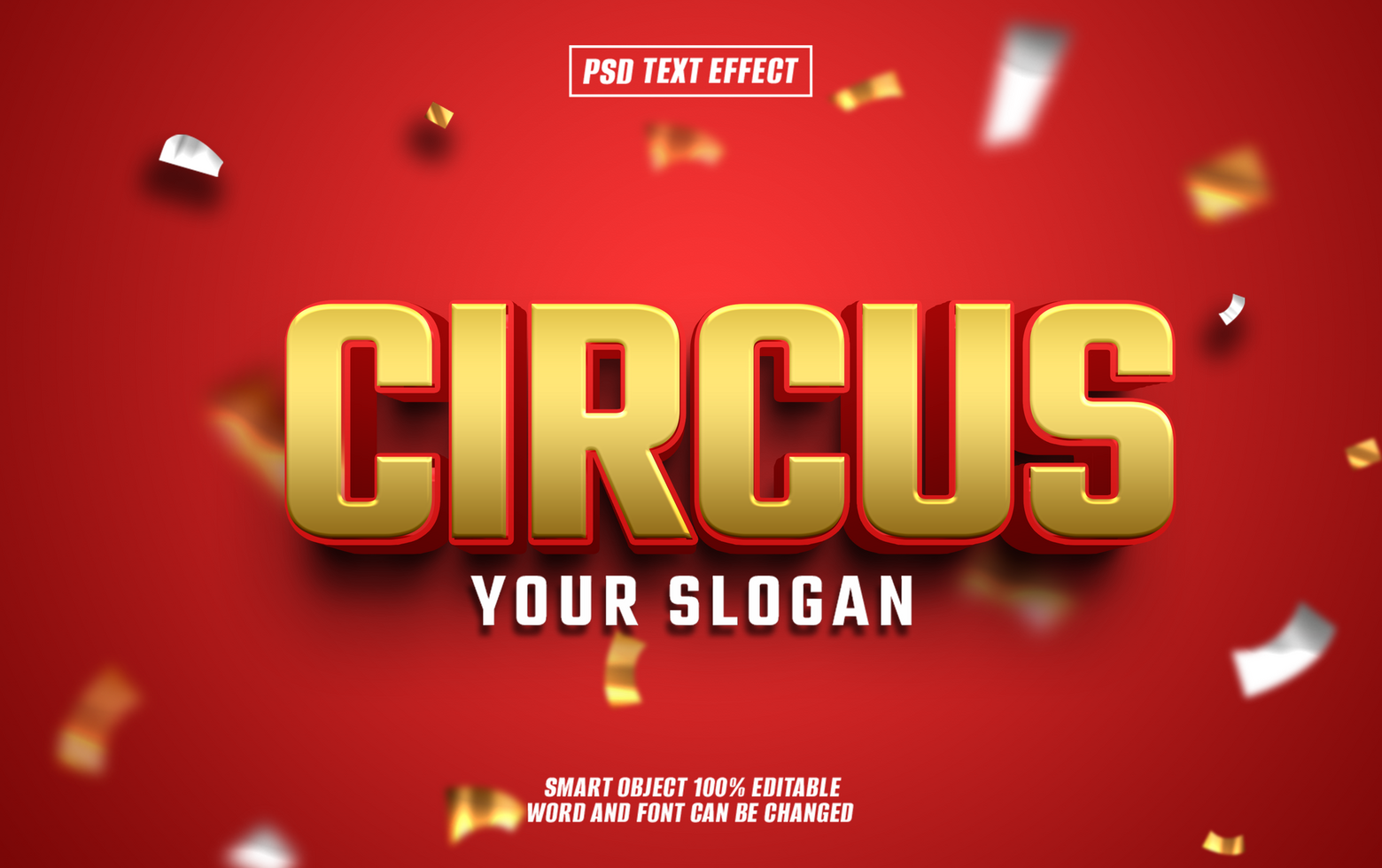 Red and gold 3D text effect Circus psd