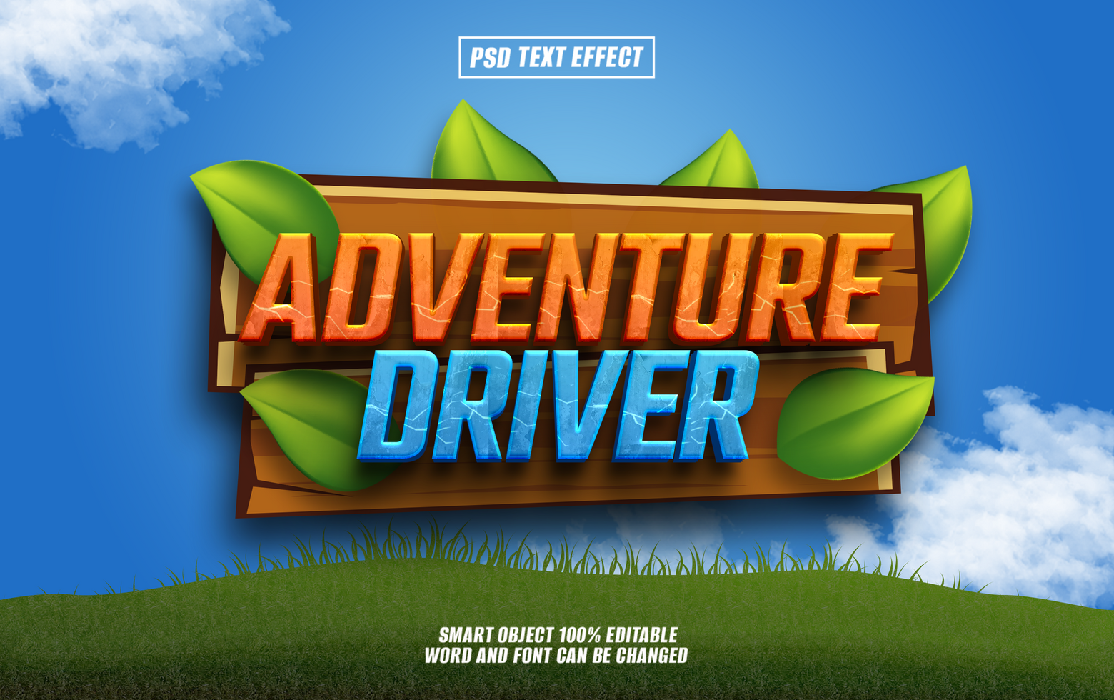 Adventure Driver text effect on wooden psd