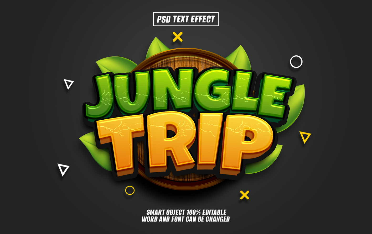 Jungle Trip text effect with green and yellow color psd