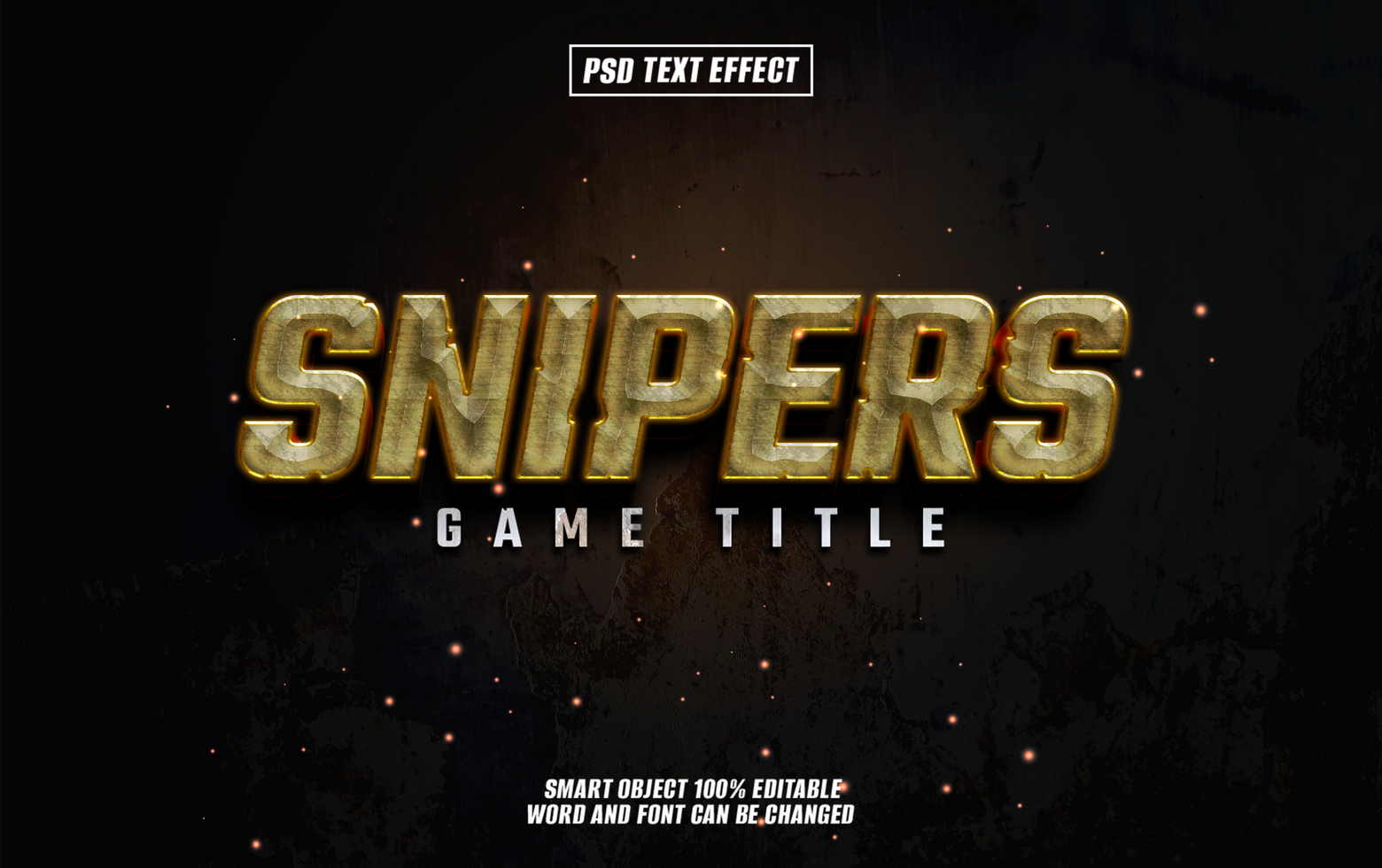 Golden metallic 3D text effect SNIPERS psd