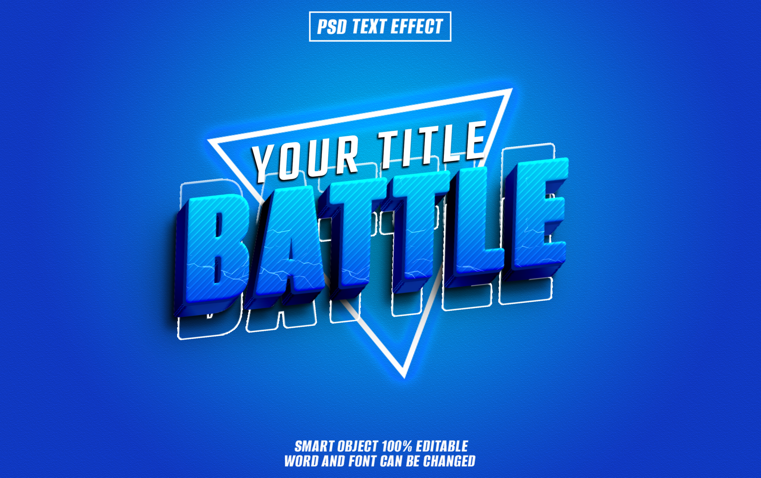 3D blue text effect BATTLE with a neon triangle psd