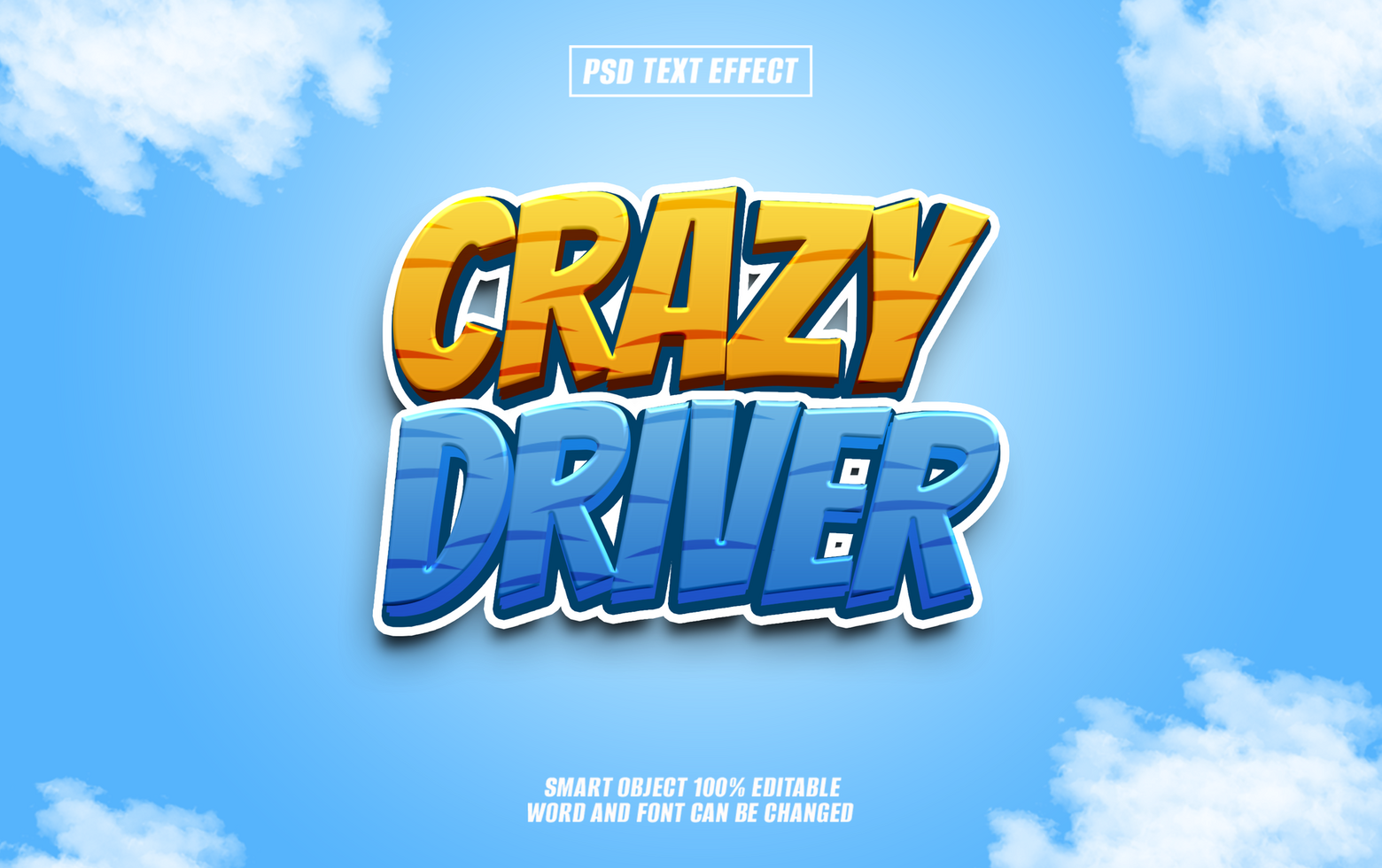 3D cartoon text effect Crazy Driver psd