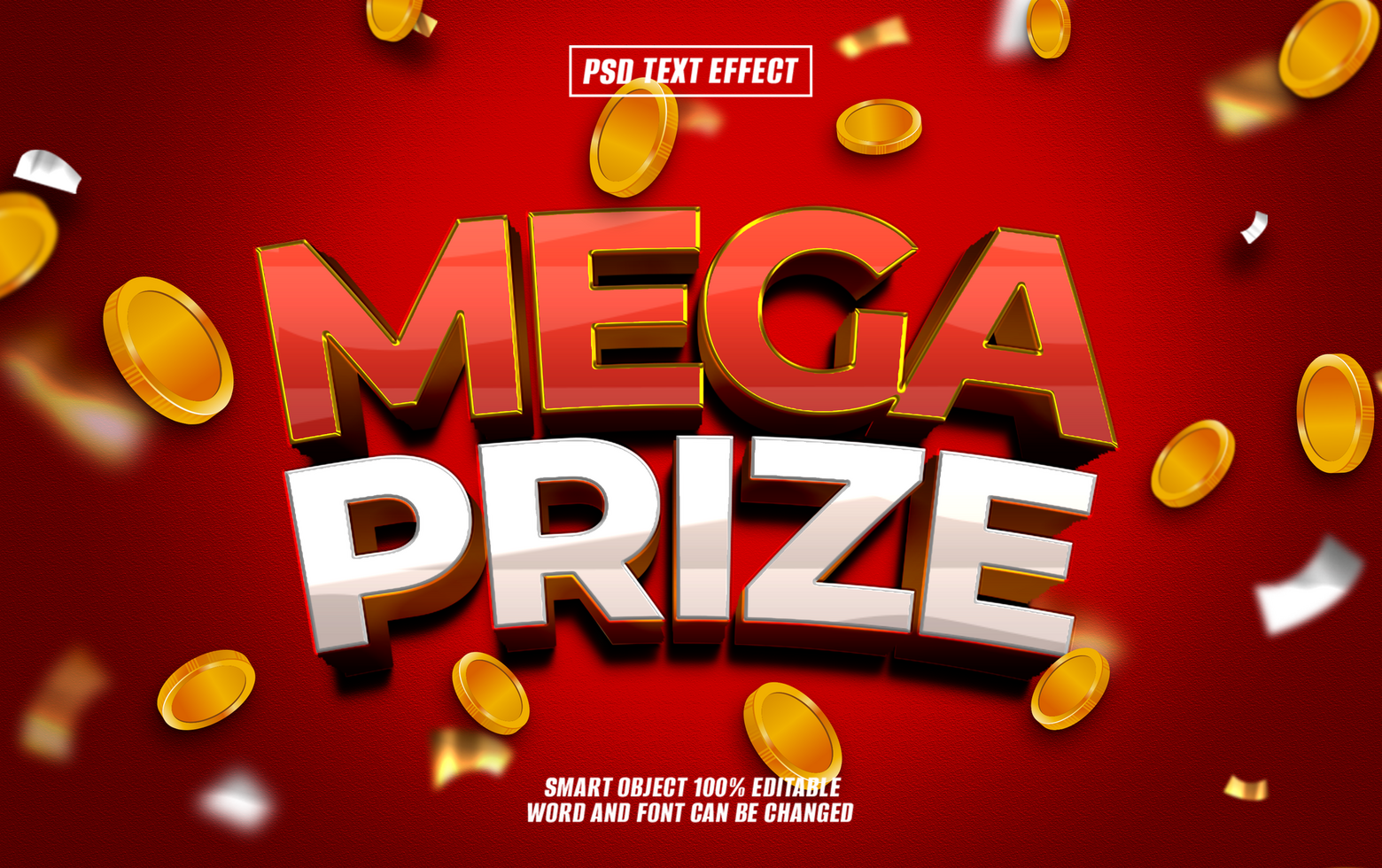 3D text effect Mega Prize confetti psd