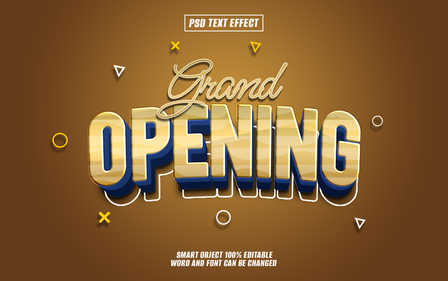 Grand Opening text effect on brown background. psd