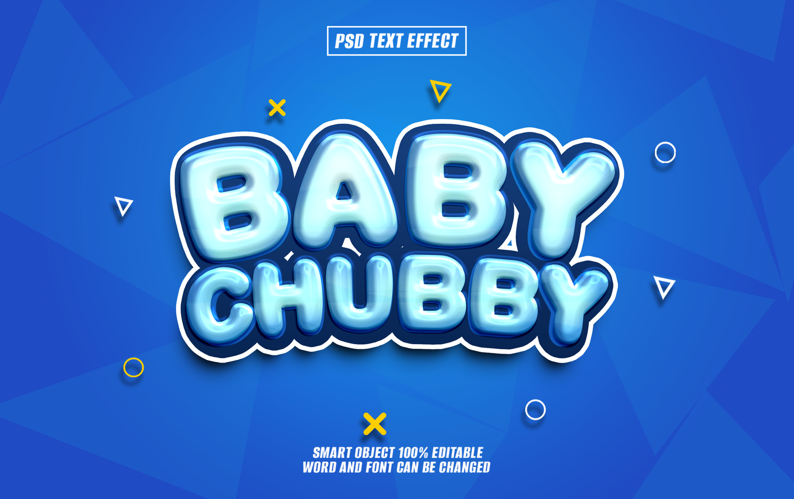 3D cartoon text effect Baby Chubby on a blue background. psd