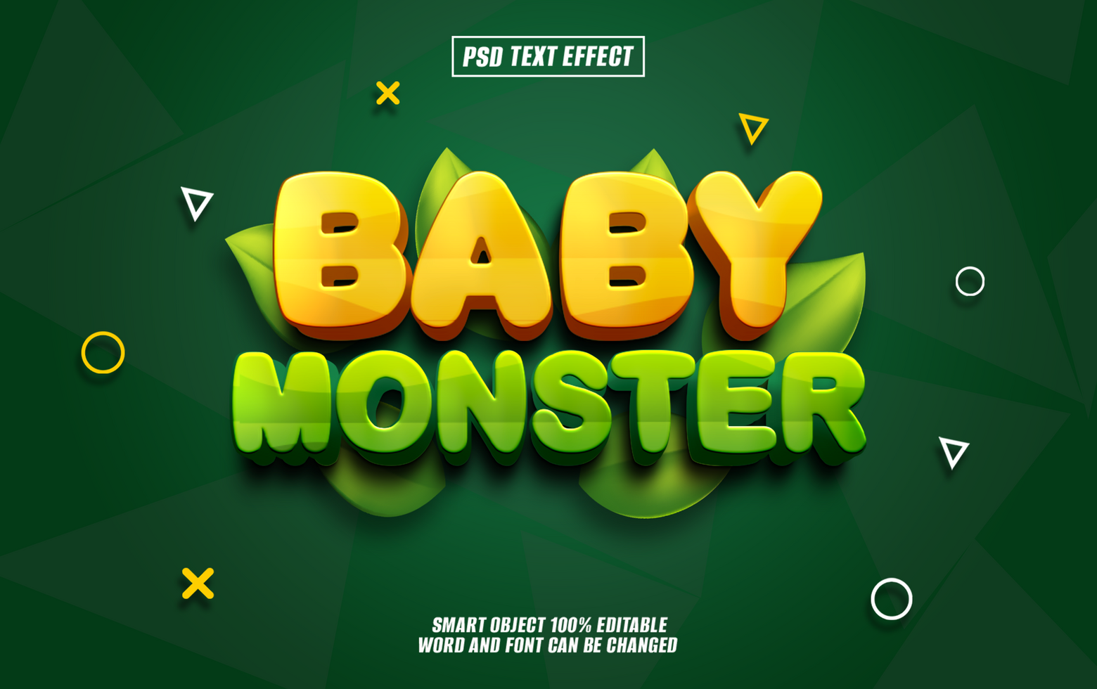 3D cartoon text effect Baby Monster with green leaves psd