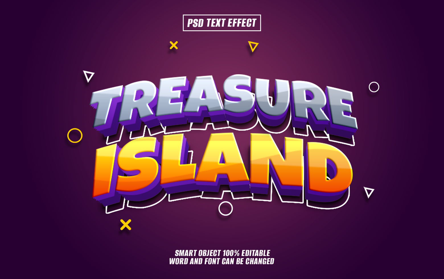 3D cartoon style text effect Treasure Island with purple background. psd
